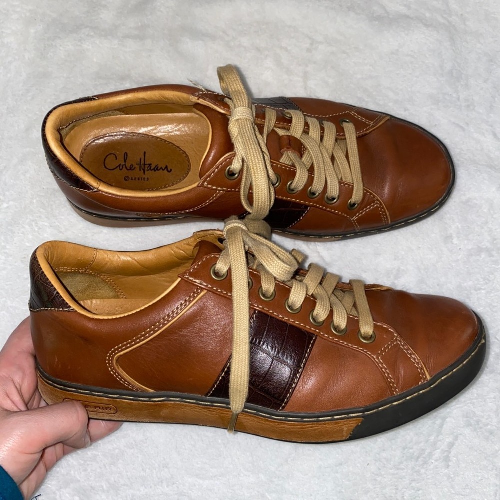 Cole Haan G series 2 tone brown leather croc detail sneaker size 7.5M